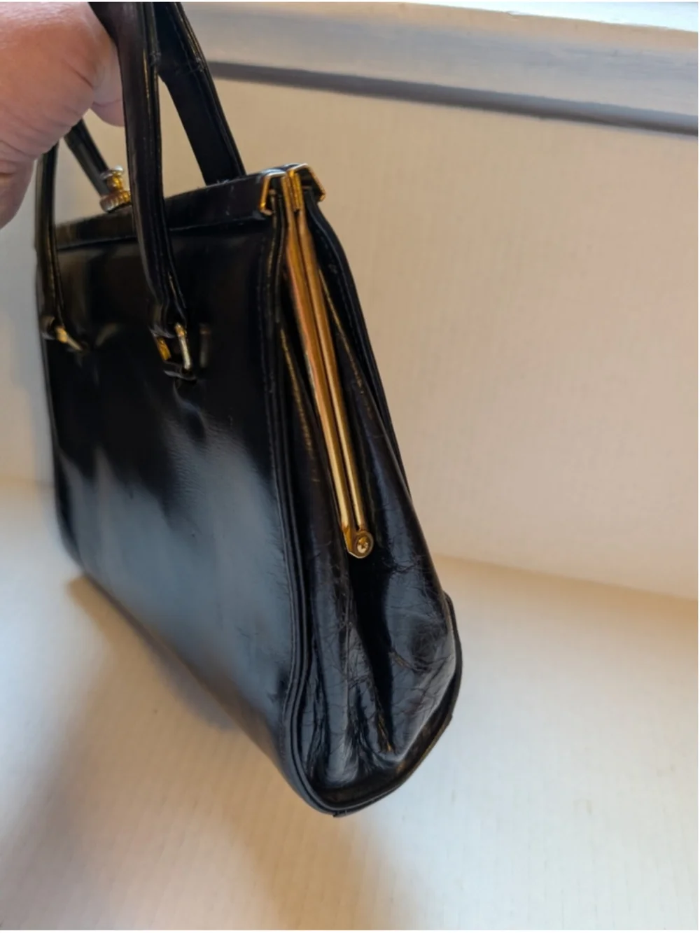 Vintage black leather top-handle handbag MCM in VGUC
